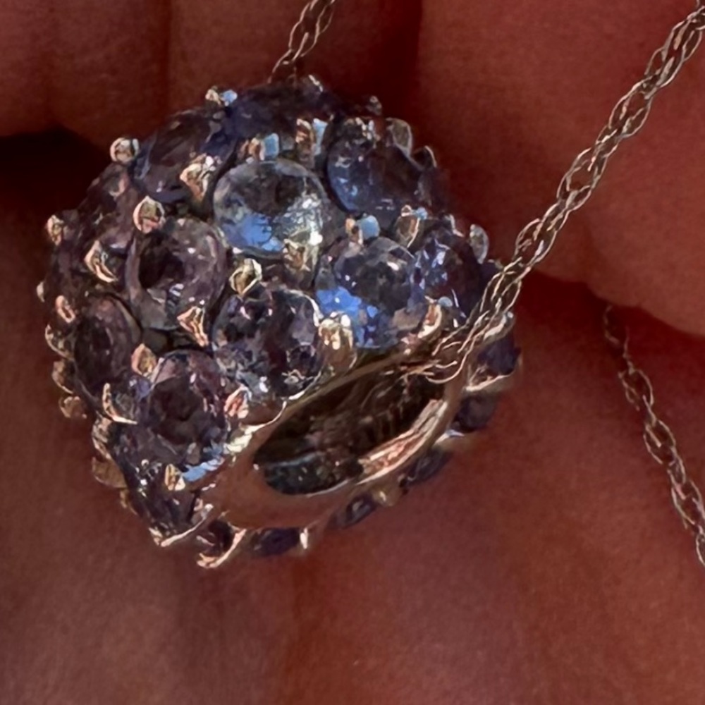 14k White Gold Tanzanite Pendant Bead & “18.25 Inch Chain - Picture 9 of 16